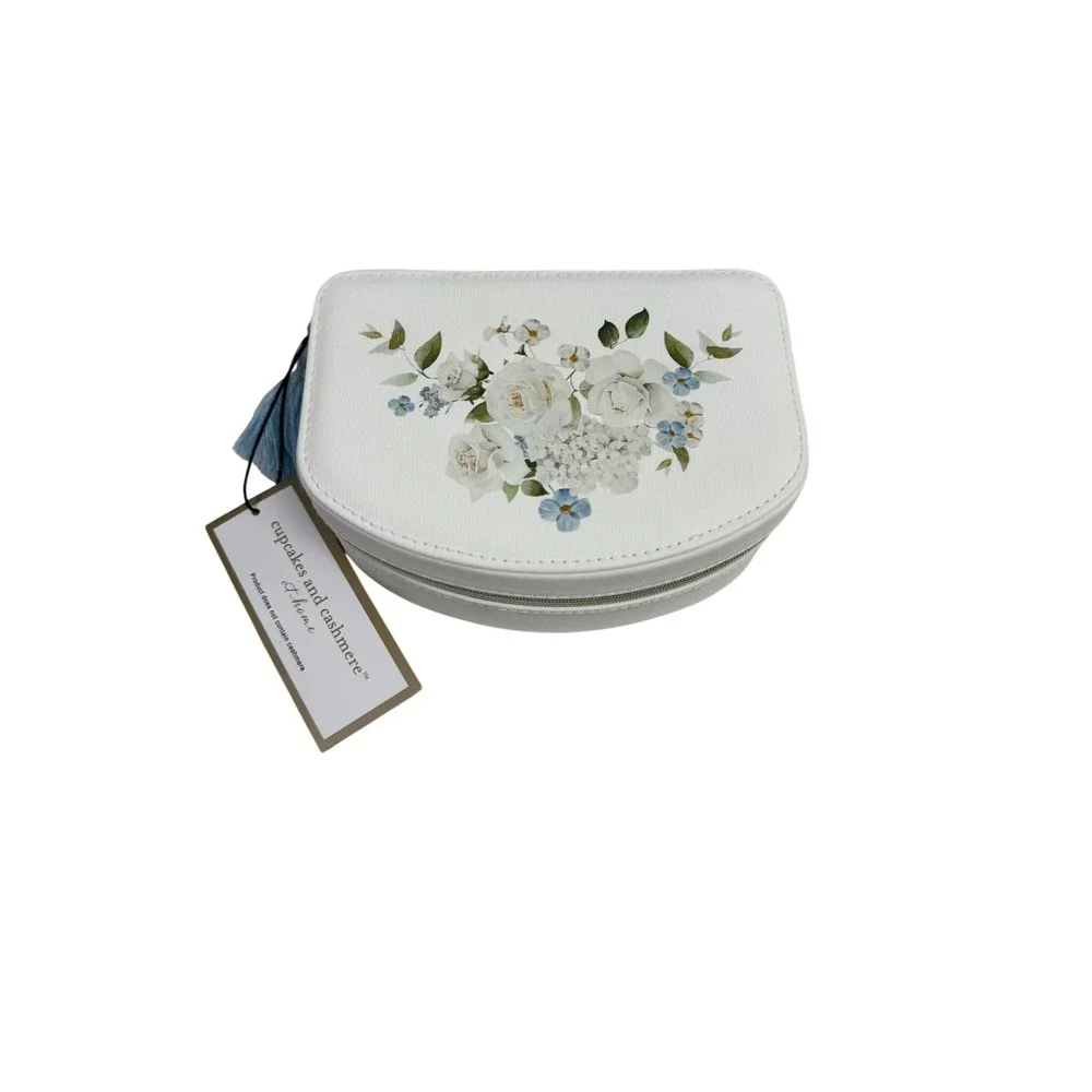 Cupcakes and Cashmere White Floral Travel Jewelry Case Mirror Tassel NWT